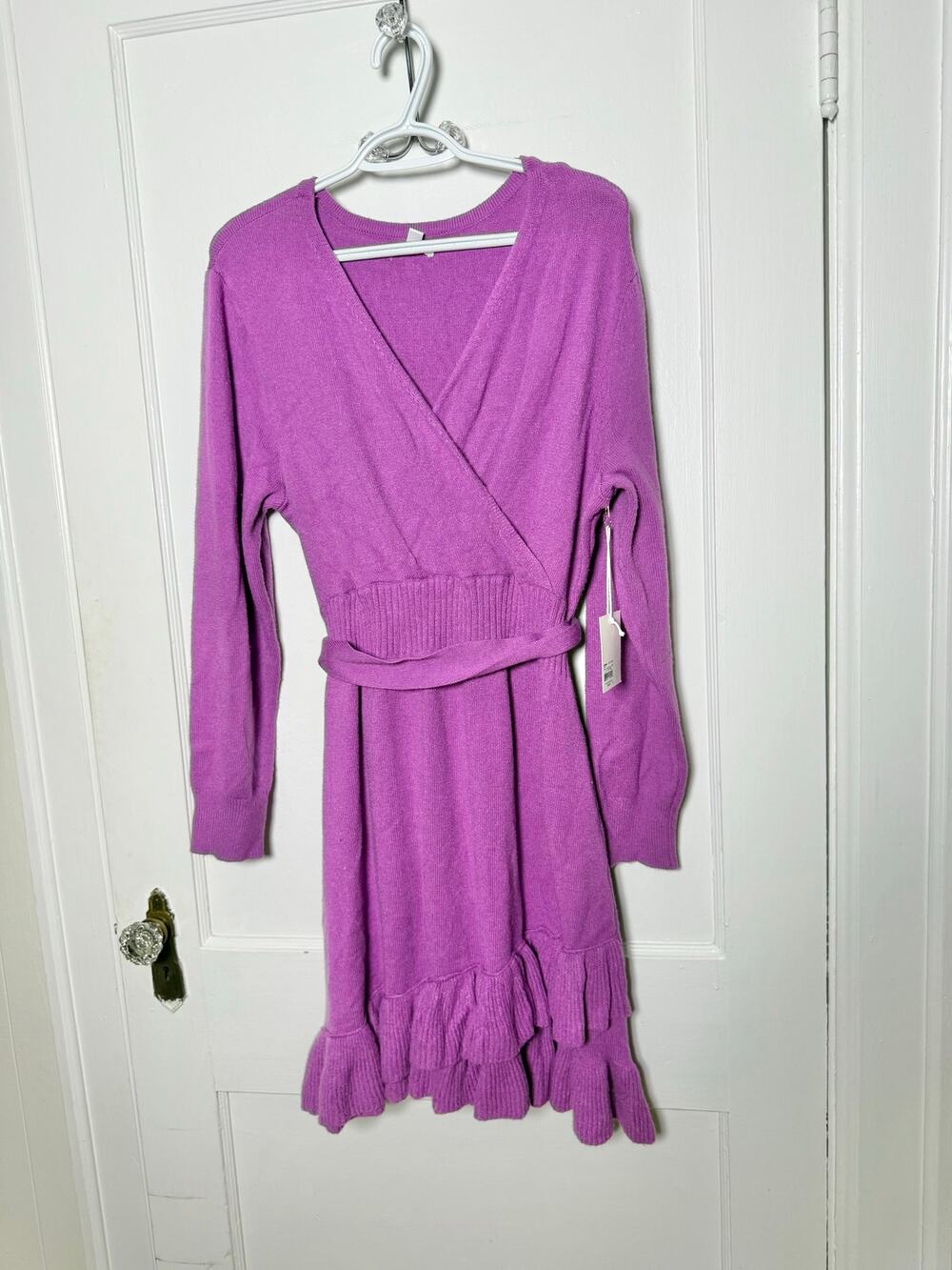 LC Lauren Conrad Sweater Wrap Dress XL Purple Ruffle Hem Romantic Cottagecore